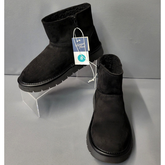 Universal Thread May Boots Womens Size 8 Black Ankle Bootie Faux Fur Lined New - Picture 1 of 10